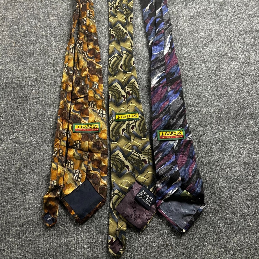 Lot of 3 J Garcia Silk Ties Jerry Garcia Abstract Humming Bird Study Necktie VTG